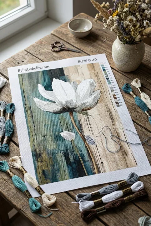 Abstract white flower needlepoint