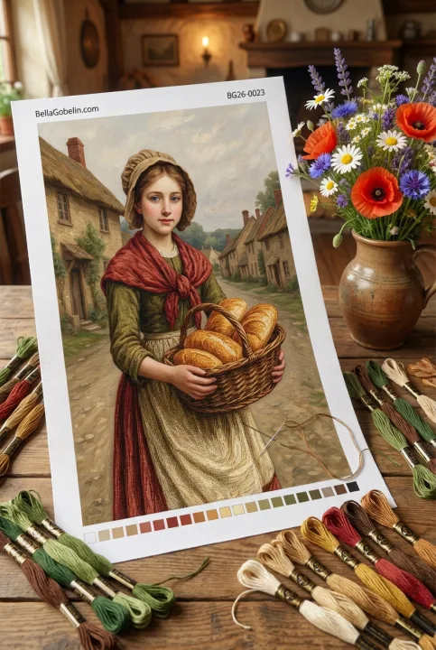 Girl with bread in a rural landscape