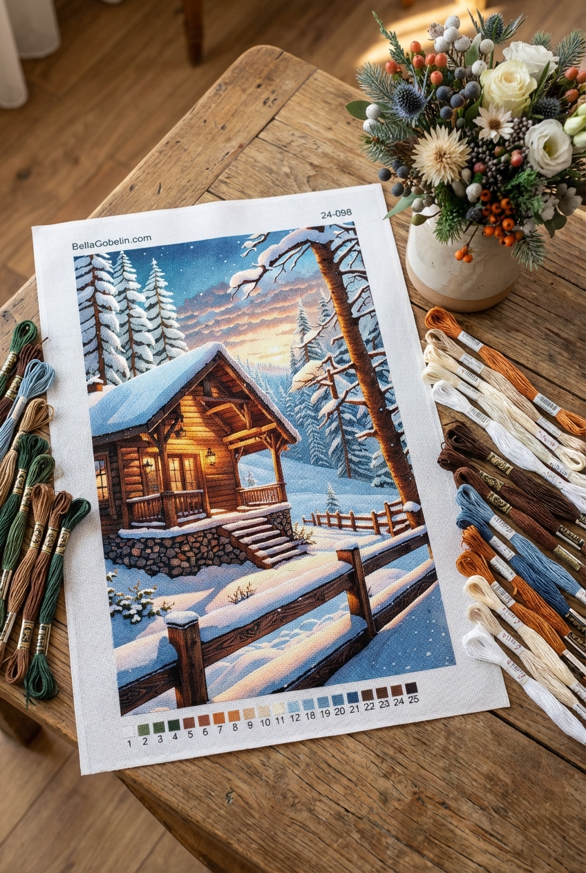 Snowfall at the mountain cottage