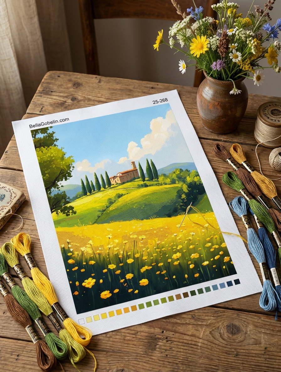 Tuscany with yellow flowers