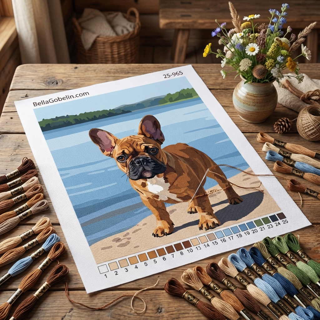 Dog portrait - French Bulldog puppy by the lake - 25-965
