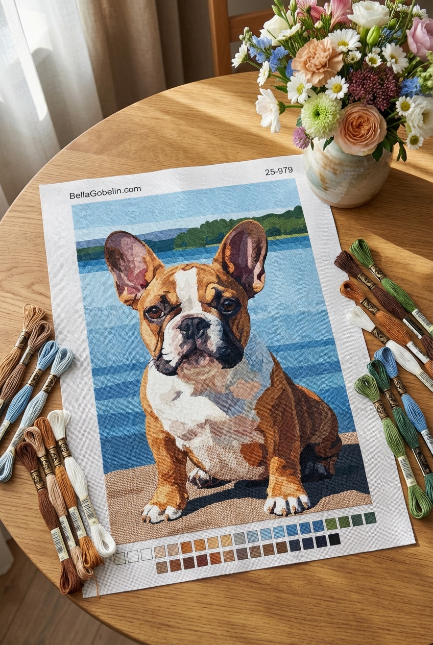 Dog portrait - French Bulldog puppy by the lake - 25-979