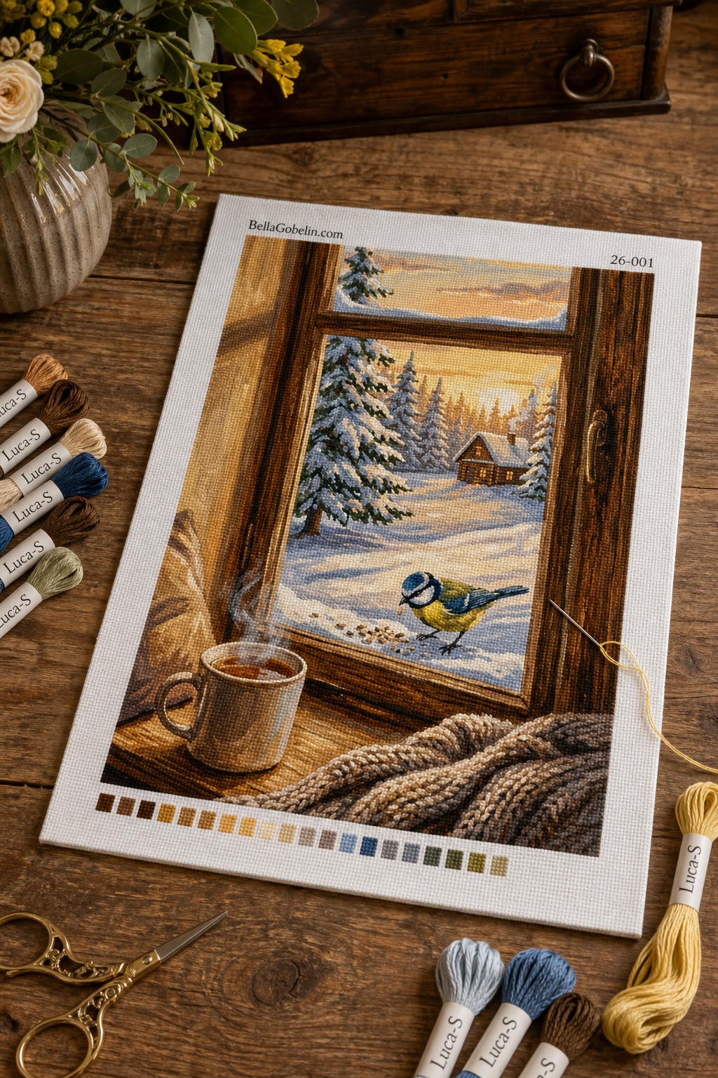 Care, winter scene painting