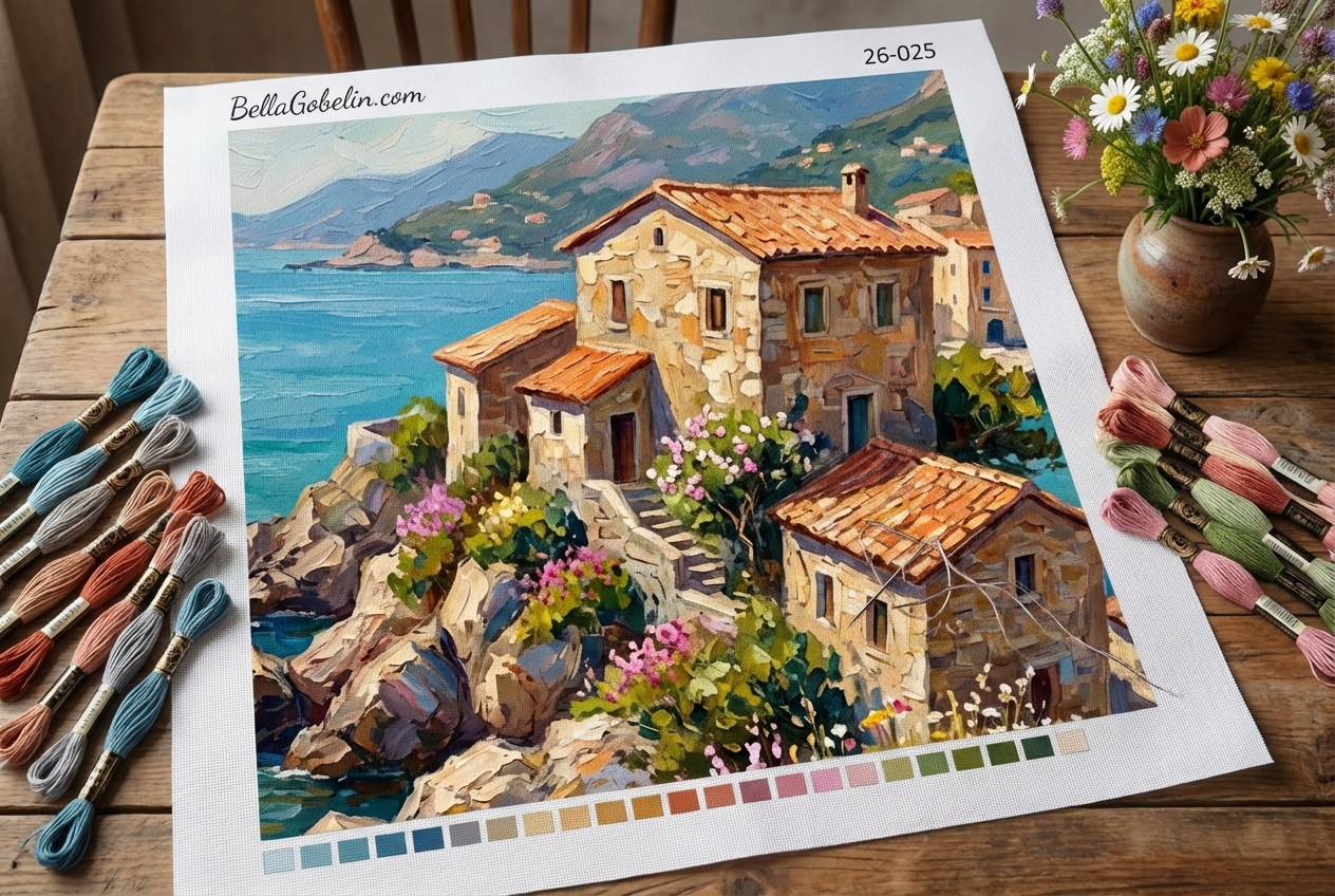 Painting of an Italian small town