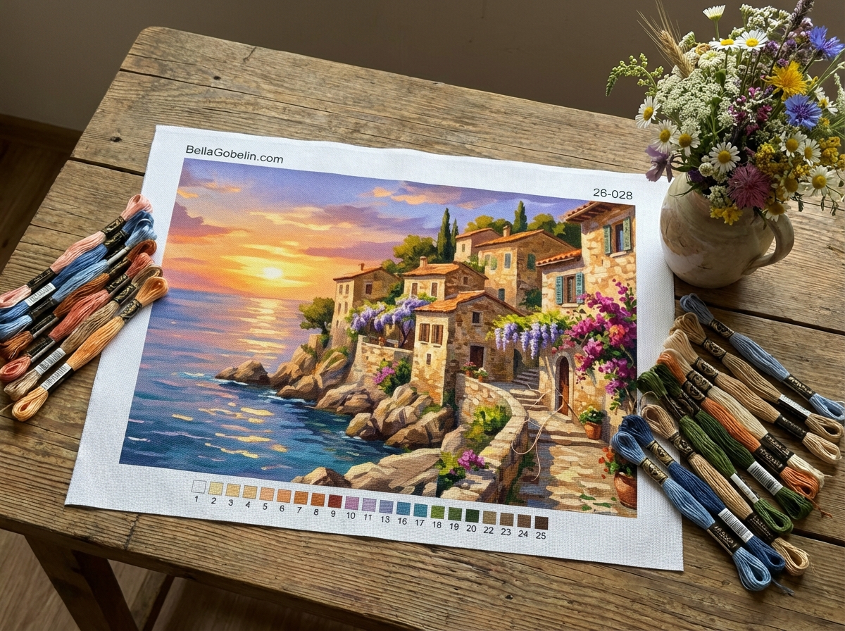 Seaside promenade at sunset