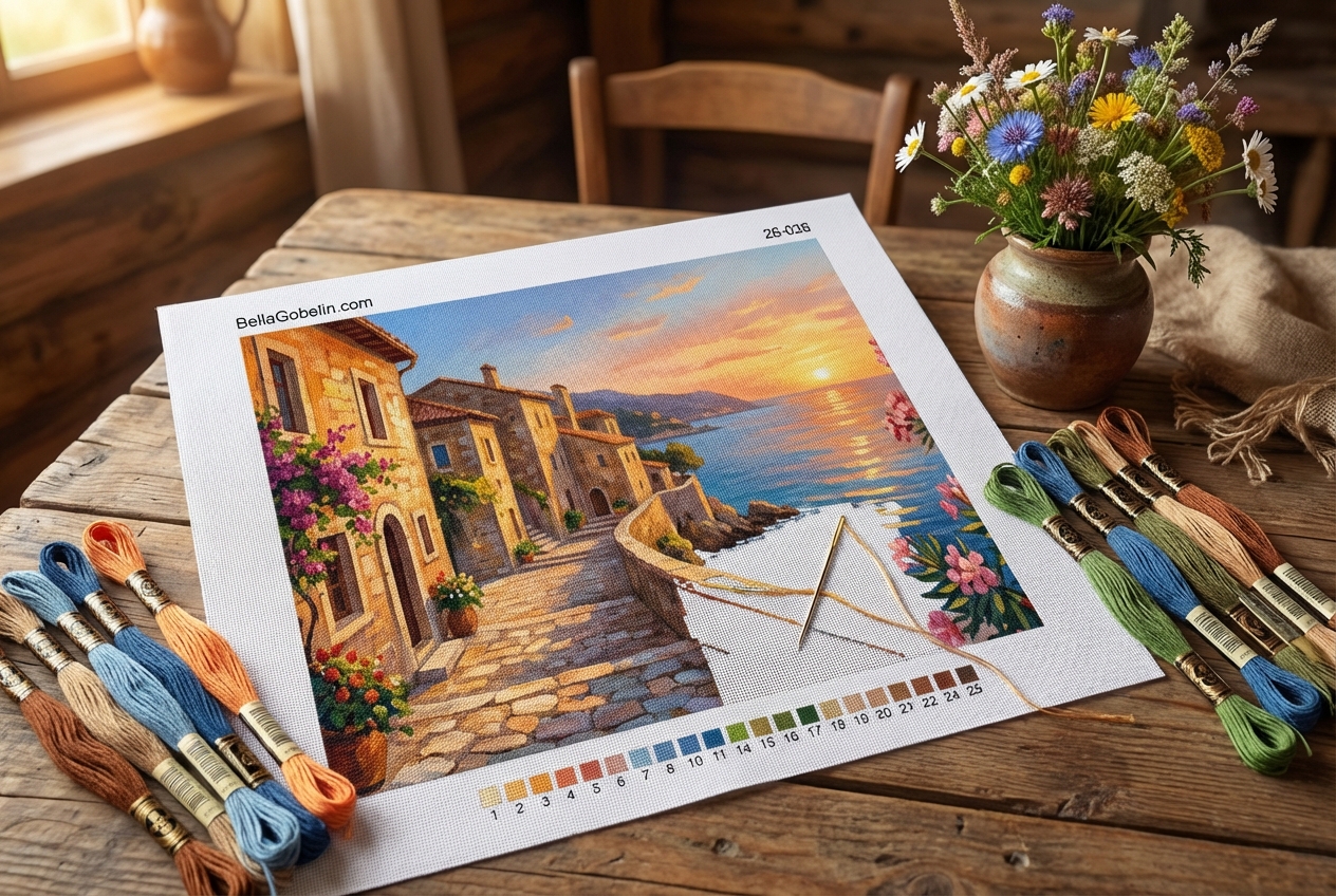 Italian fishing village at sunset