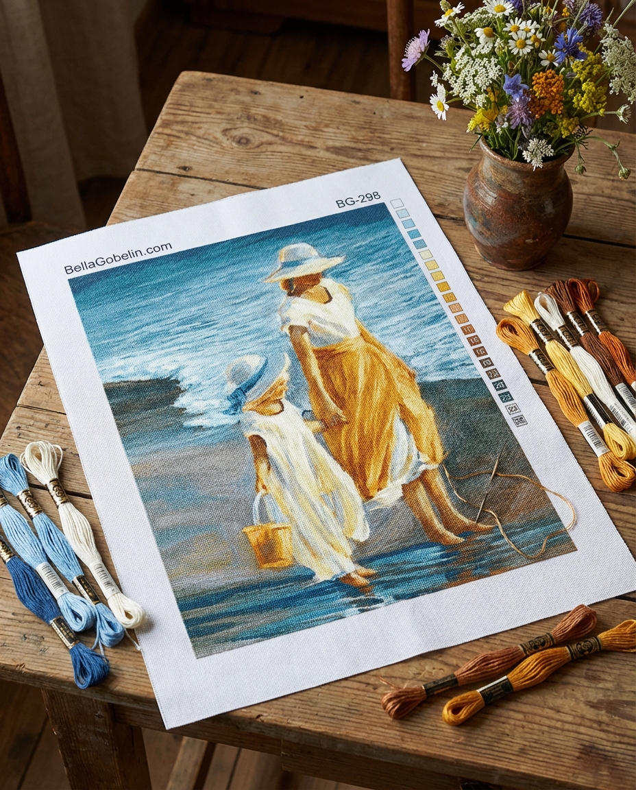 Mother and daughter at the beach.