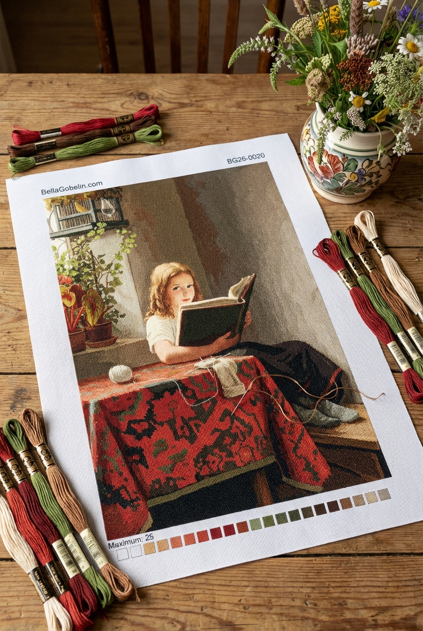 Reader girl with a birdcage