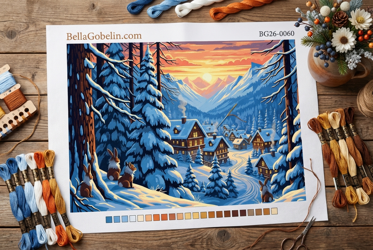 Winter landscape with houses