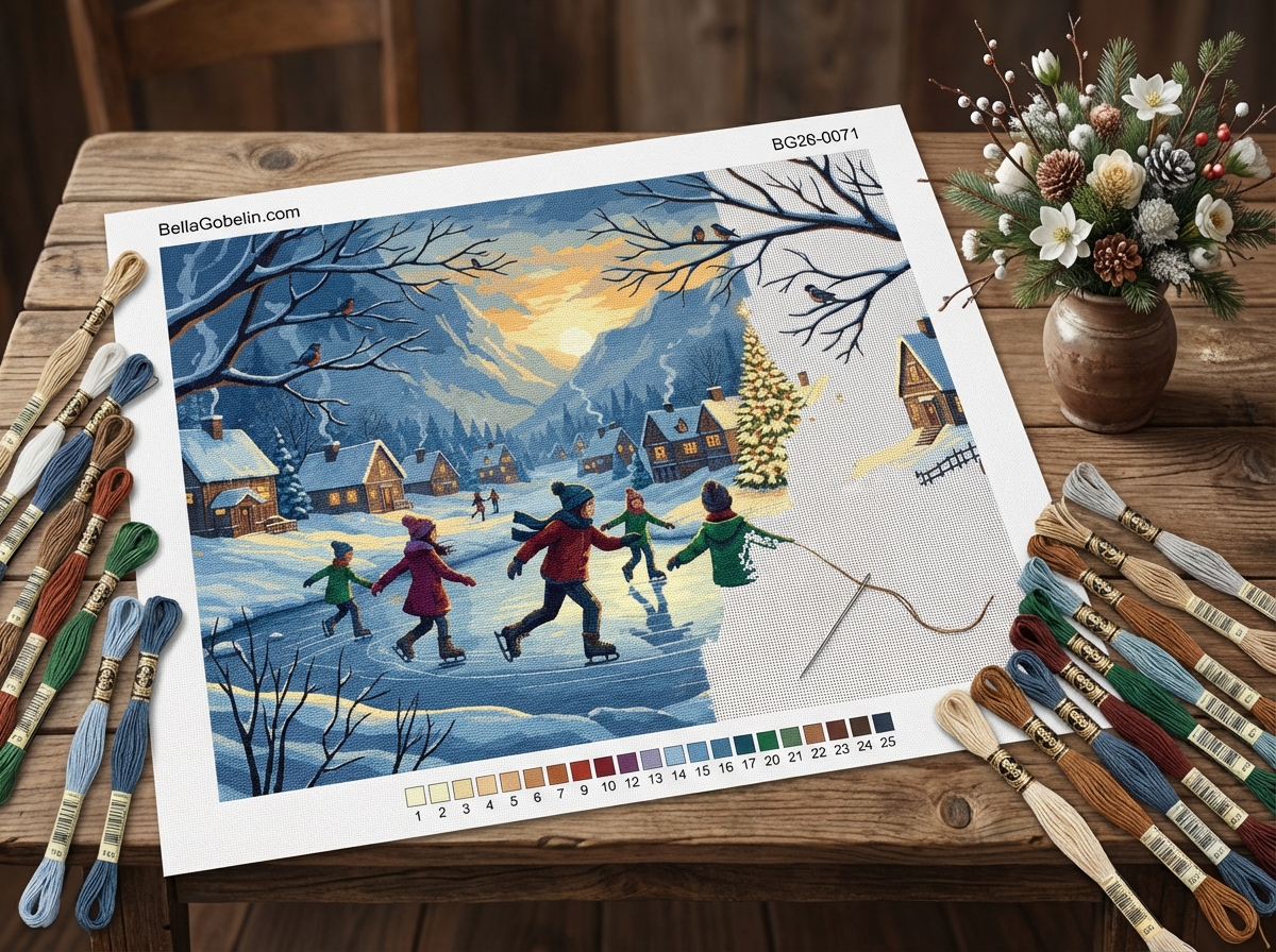 Winter ice skating in a rural setting