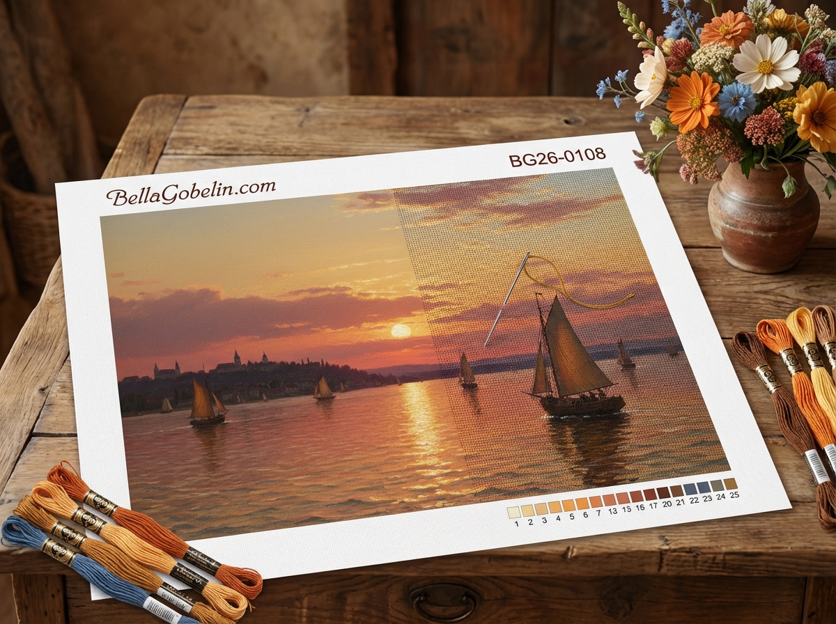 Dubovszkoj - Sunset with Sailing Ships Replica