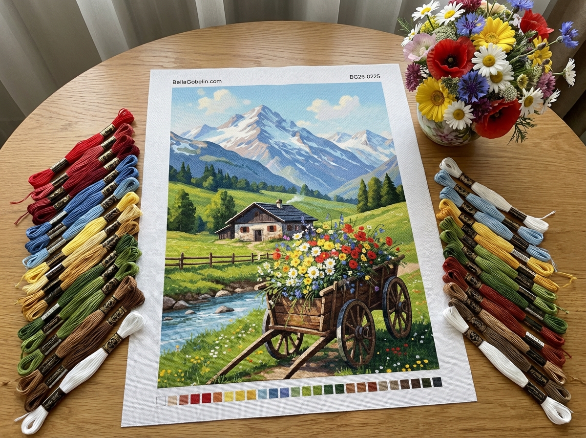 Alpine landscape with a flower cart – BG26-0225