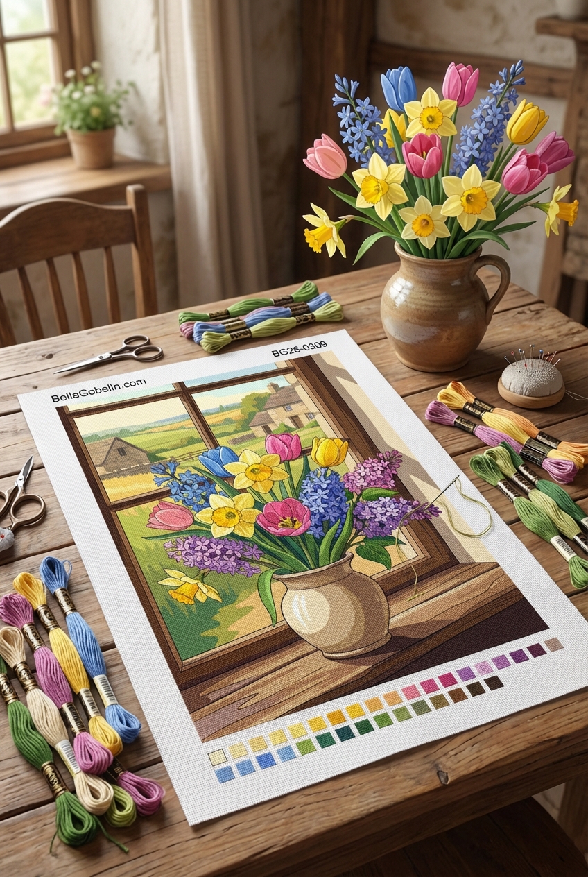 Colorful bouquet in the window