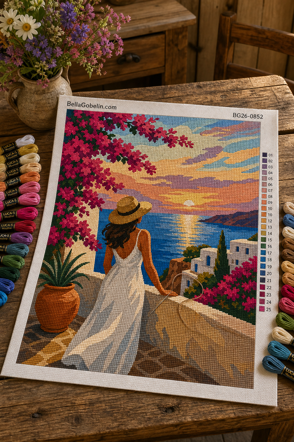 Mediterranean female life scene on a terrace