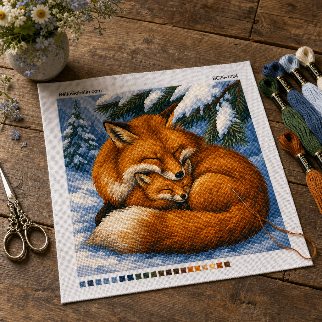 Fox family in the snow