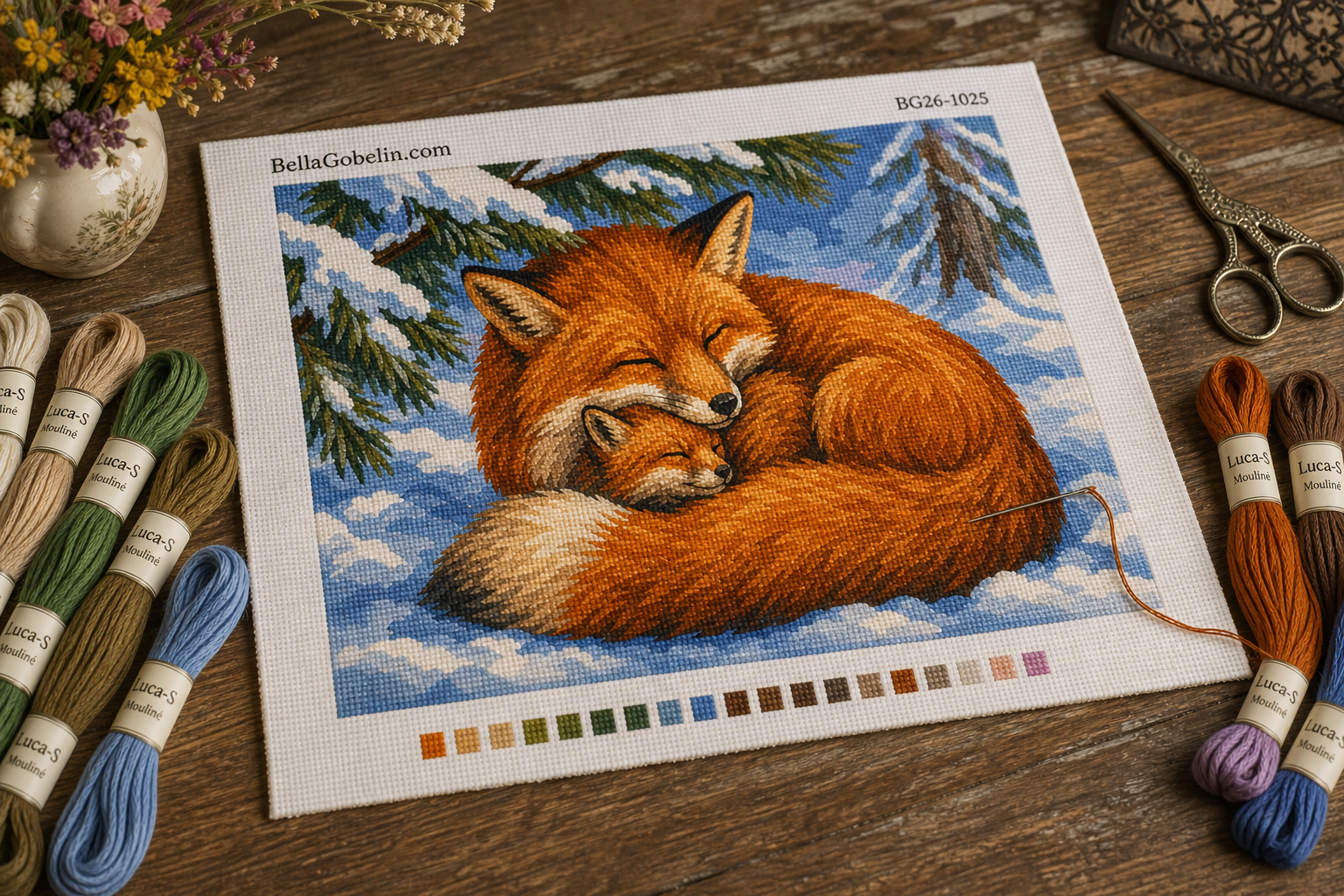 Fox family in the snow