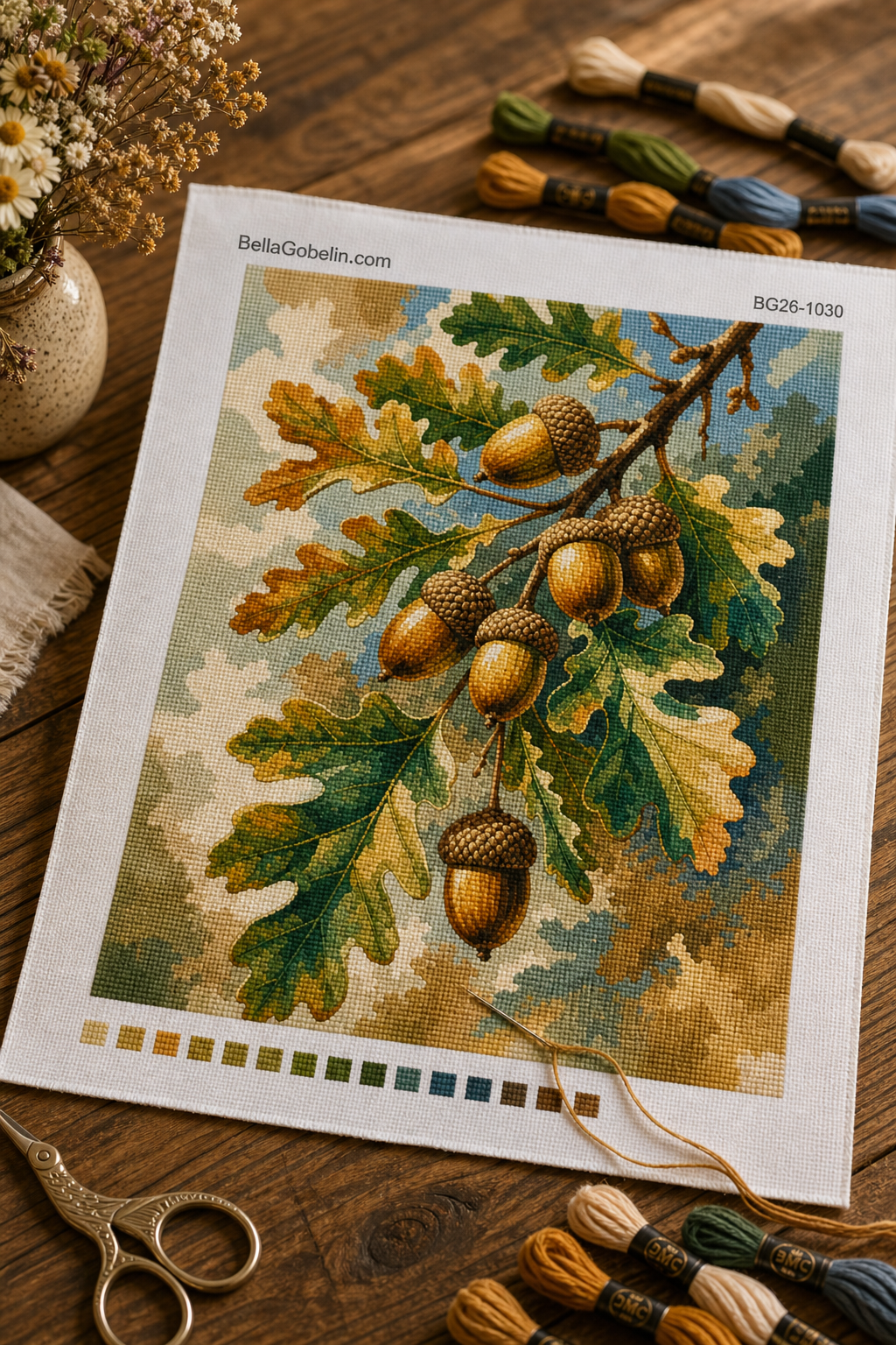 Oak branch with acorns