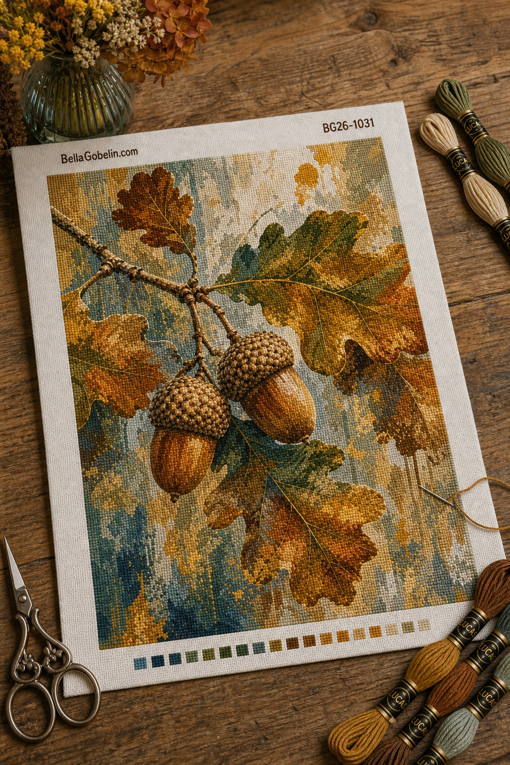 Oak branch with acorns