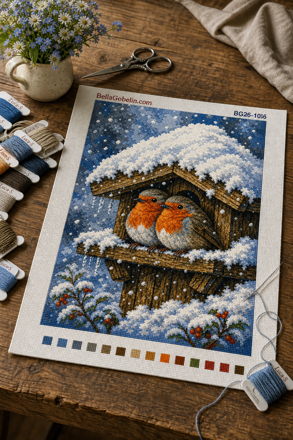 Redbreasts hiding in the snow
