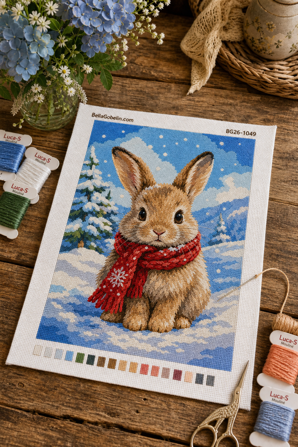 Winter bunny in a red scarf