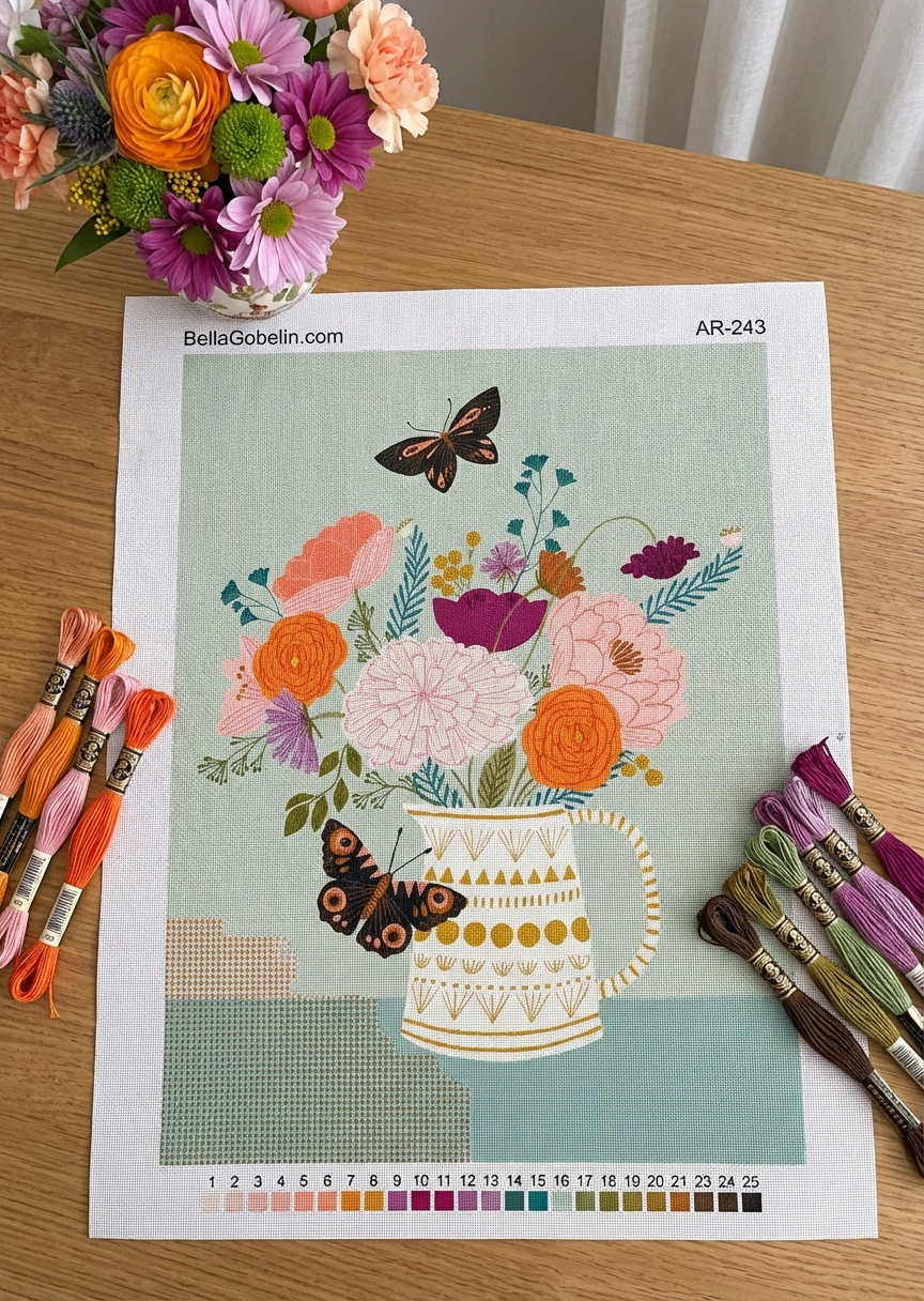 Flower bouquet with butterflies