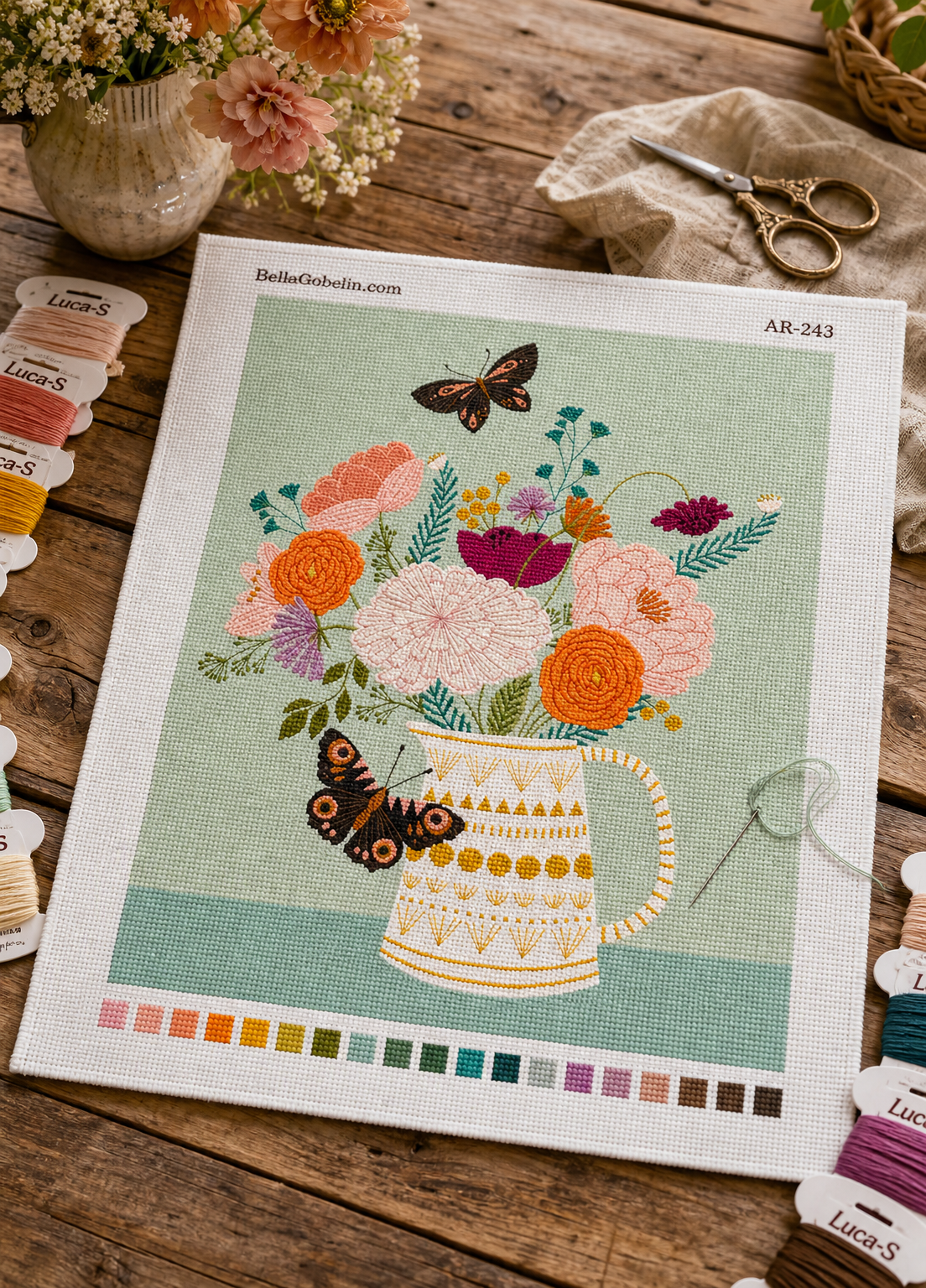 Flower bouquet with butterflies