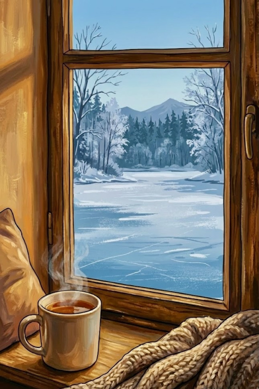 A warm interior, a cold painting outside
