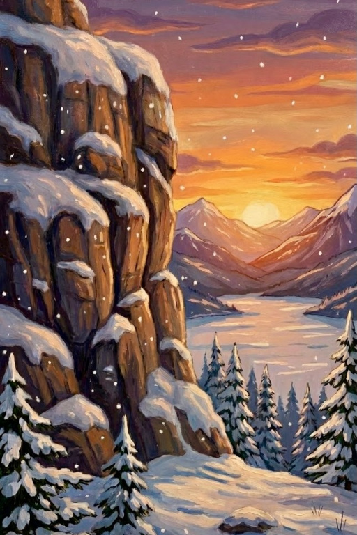 Sunset at the frozen lake (or) Sunset over the frozen lake