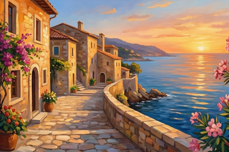 Italian fishing village at sunset