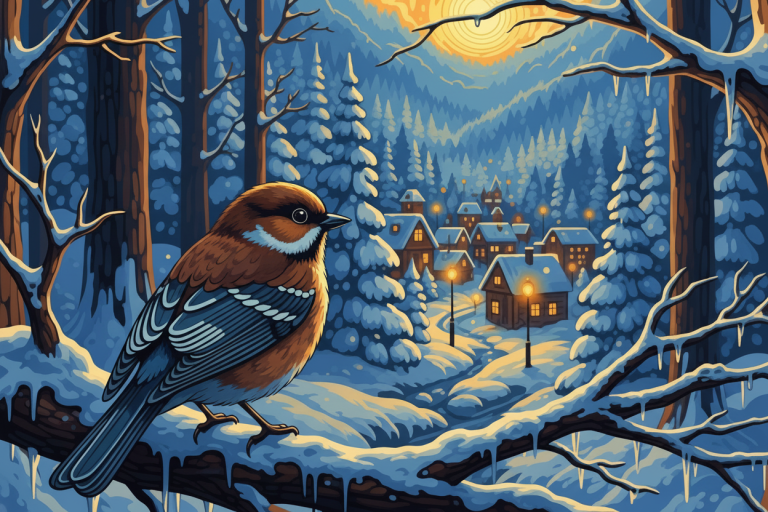 Winter bird in a snowy landscape