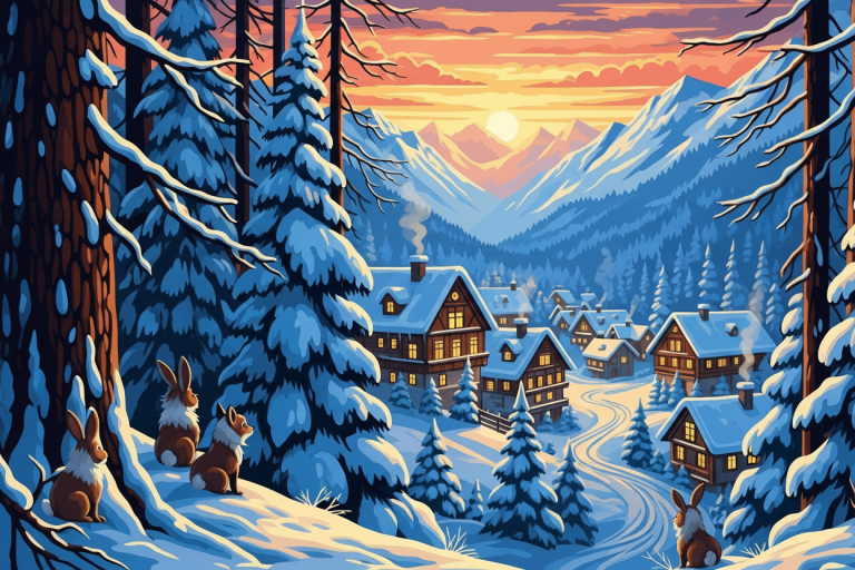 Winter landscape with houses