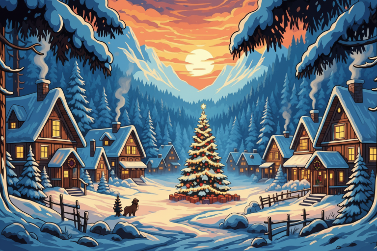 Winter village Christmas scene