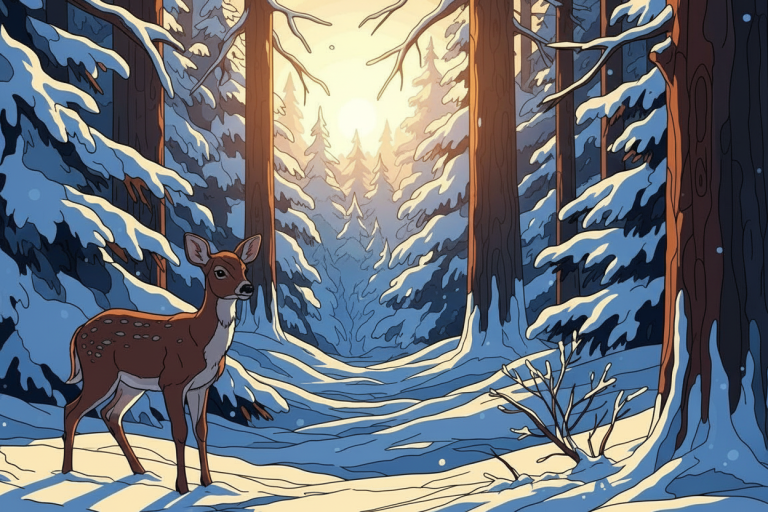 Winter Forest with a Deer - Needlepoint tapestry