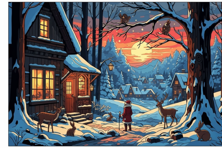 Winter landscape with Santa Claus