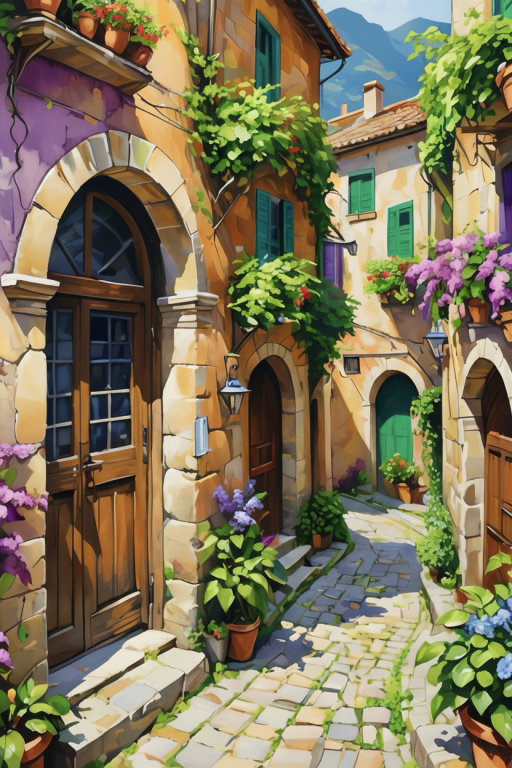 Mediterranean street with flowers