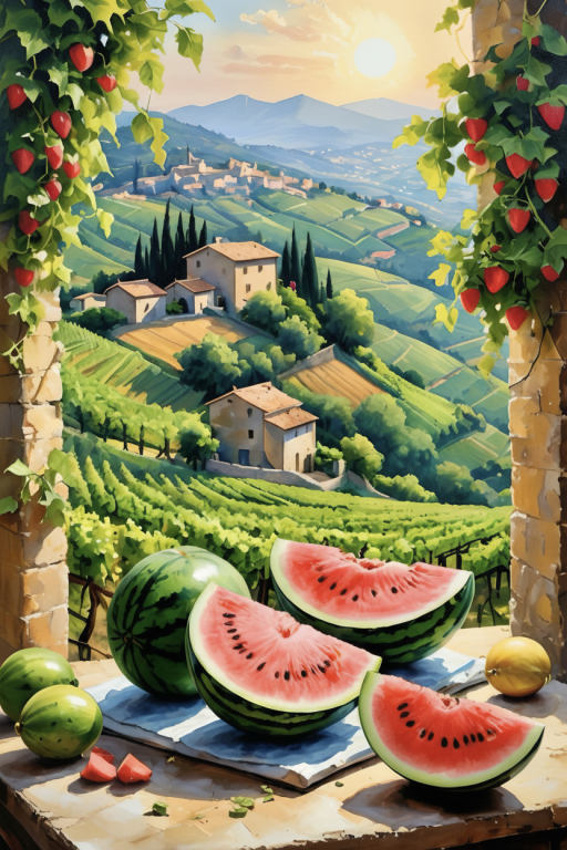 Tuscany landscape with a watermelon motif