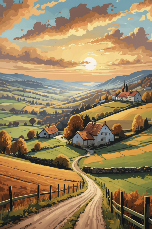 Autumn landscape with a village