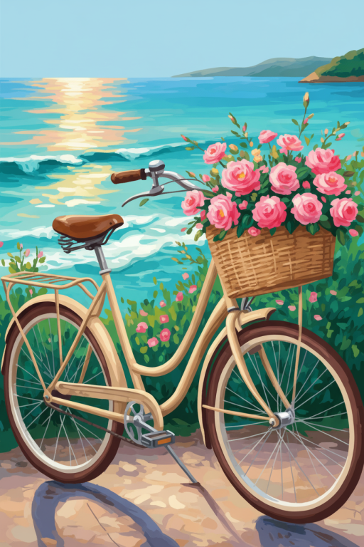 Floral bicycle on the seaside tapestry