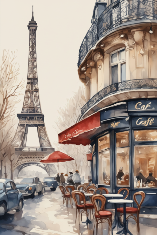 Parisian coffee shop with the Eiffel Tower