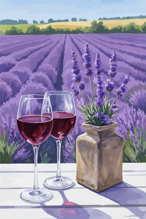 Lavender field with wine
