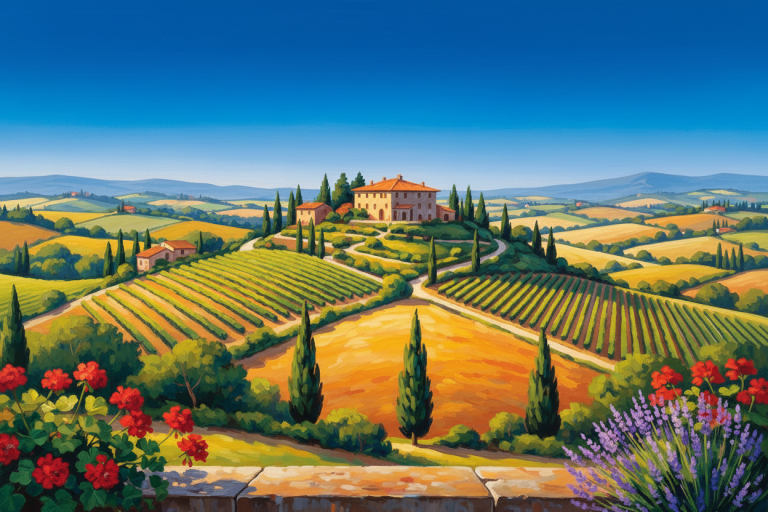 Tuscan landscape with vineyard