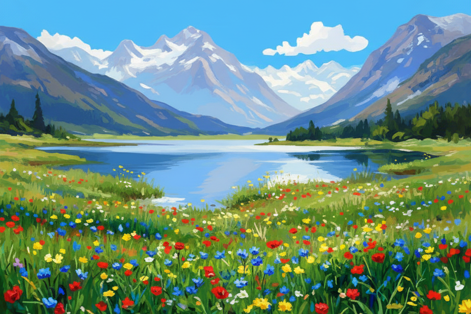 Flowered alpine landscape