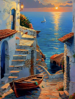 Sunset in the Mediterranean Town