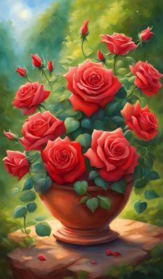 Red roses in a pot