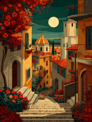 Night in the Italian small town