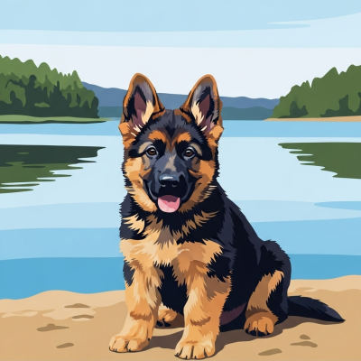 Dog portraits - German Shepherd puppy by the lake