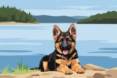 Dog portrait - German Shepherd puppy at the lake