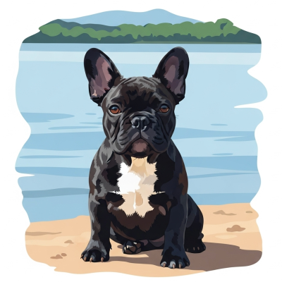 Dog portraits - French Bulldog puppy by the lake