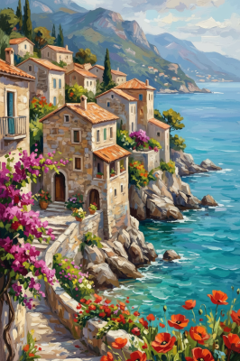Beautiful fishing village with flowers