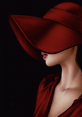Lady in a burgundy hat
